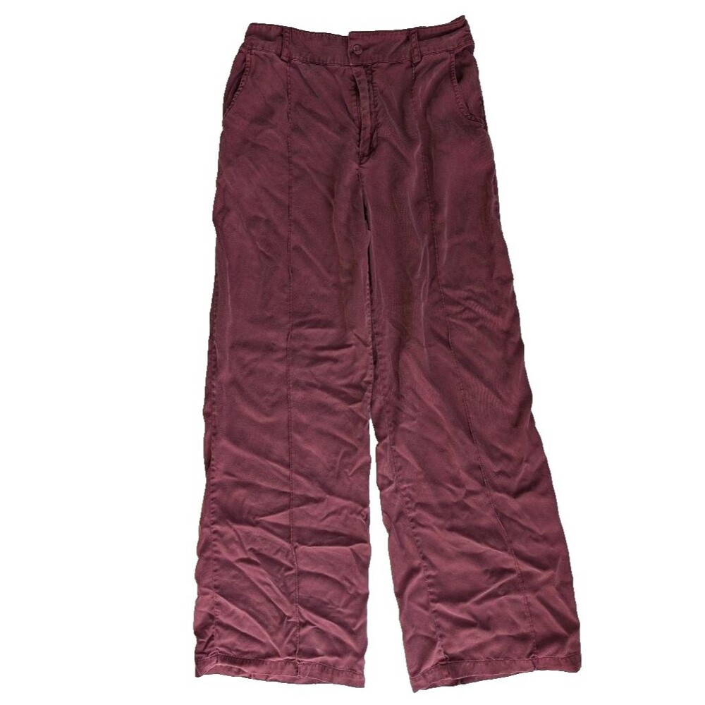YFB Womens L Burgundy 100% Tencel Pants Wide Leg Casual Lightweight